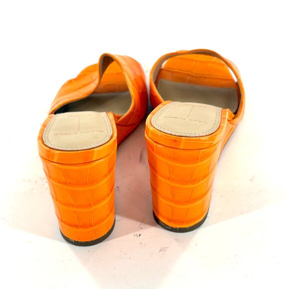 Black Suede Studio Chloe Wedge Heels 7 Orange Croc NWOT Sandals Resort BSS - Picture 3 of 7